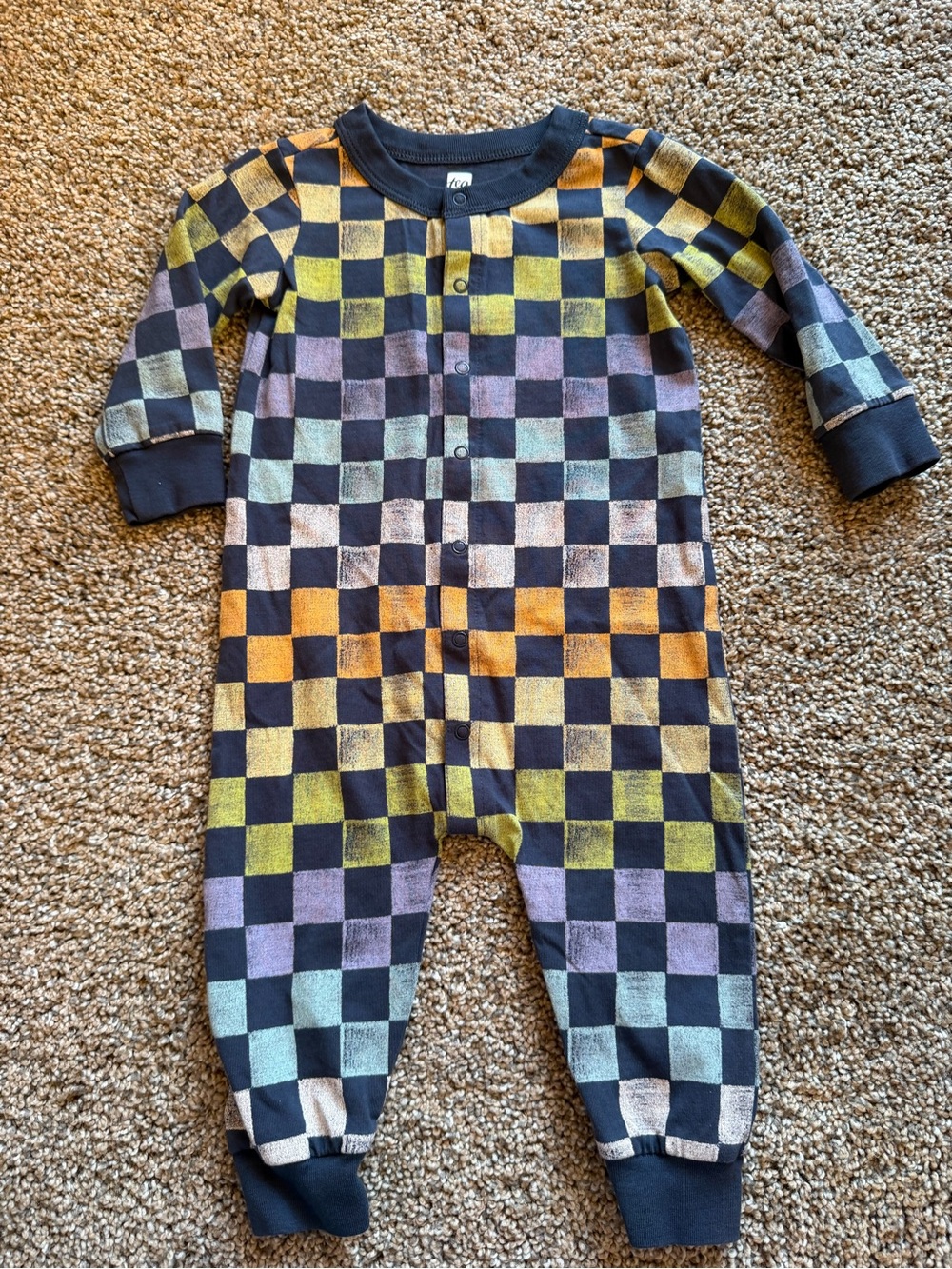 TEA COLLECTION Long Sleeve Snap Front Baby Romper in Colorful Checkerboard